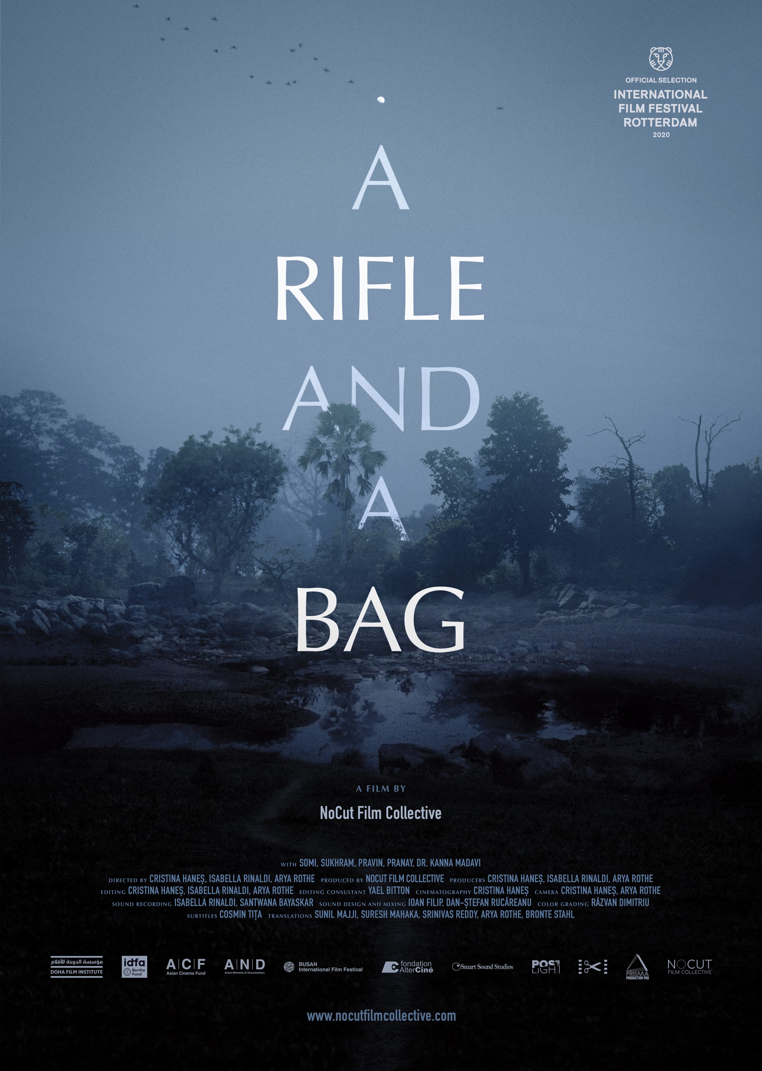 a rifle and a bag poster